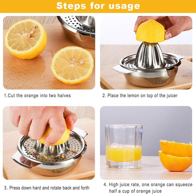 Vanleonet Stainless Steel Citrus Lemon Orange Juicer Manual Hand Squeezer, Juicer Hand Press Fruit Lemon Lime Orange Squeezer with Bowl - Image 5